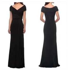 NEW La Femme Size 20 Ruched Jersey Long Gown Black Style 26519